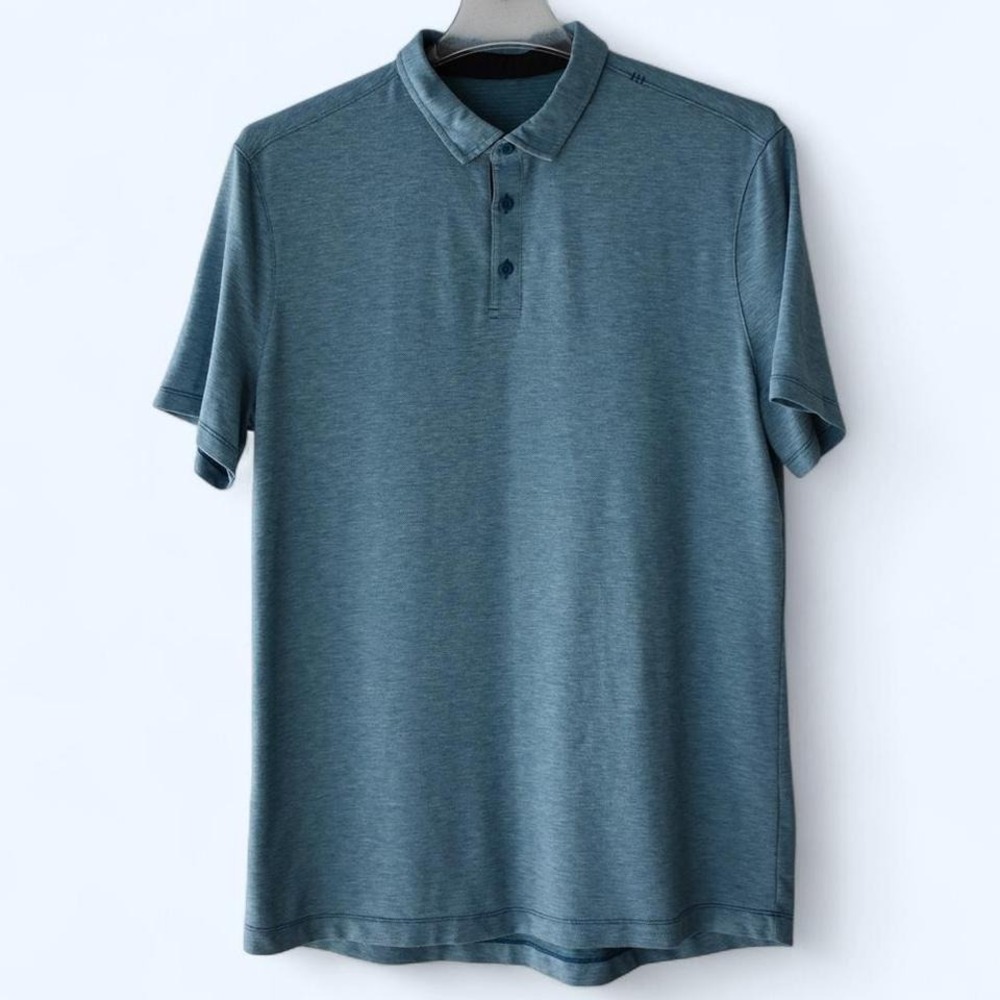 Men's Short Sleeve Heathered Blue Polo‎ Shirt Casual Golf Athletic Performance